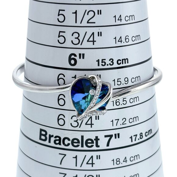 Sterling Silver Blue Crystal Heart Cubic Zirconia Accent Chain Bracelet 6.25" - Picture 7 of 8